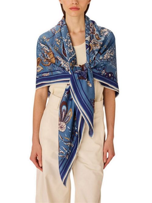 sciarpa donna 130x130 fantasia pagode blu Inoui Editions | SQUARE130-PAGODEBLEU